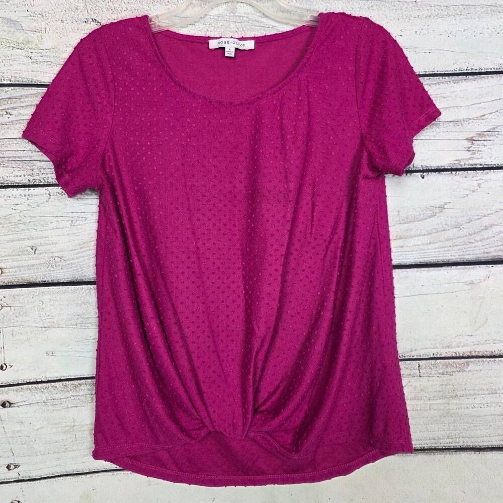 Rose + Olive S Magenta Swiss Dot Twist Front Top
